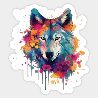 Colorful wolf with flowers Sticker